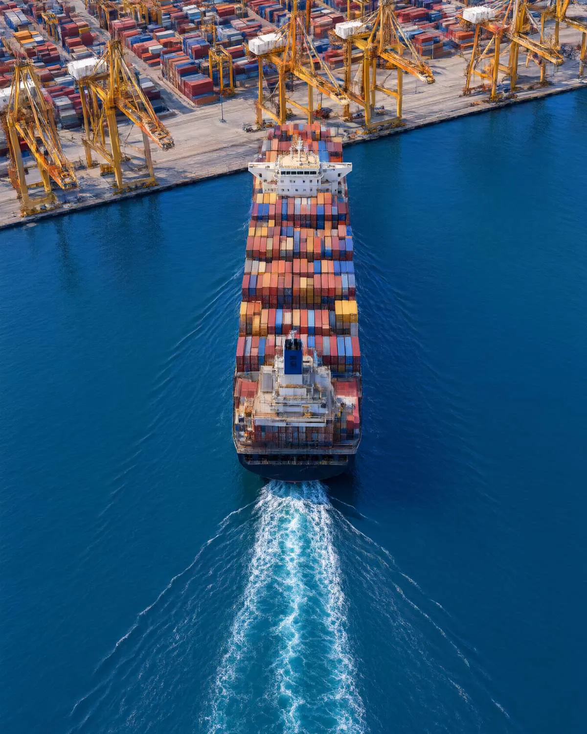 A container ship leaves Jebel Ali Port.